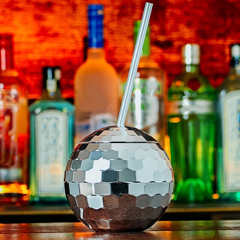 Cocktail Disco Ball Glass with Straw (2 pcs)