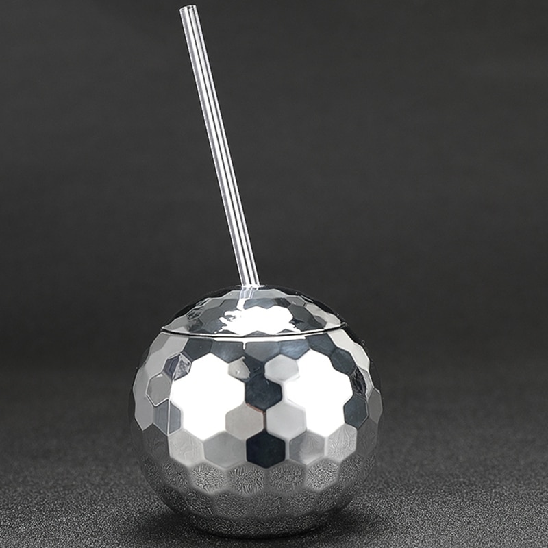 Cocktail Disco Ball Glass with Straw (2 pcs)