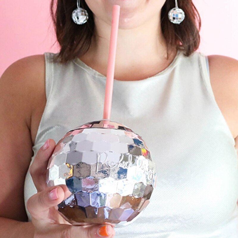 Cocktail Disco Ball Glass with Straw (2 pcs)