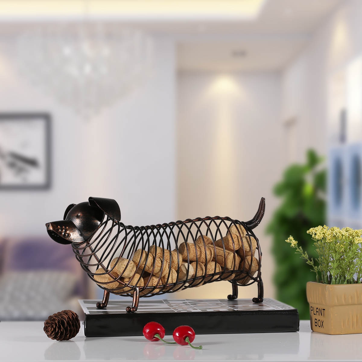 Tooarts Metal Animal Figurines Dachshund Wine Cork Container Modern Artificial Iron Craft Home Decoration Accessories Gift