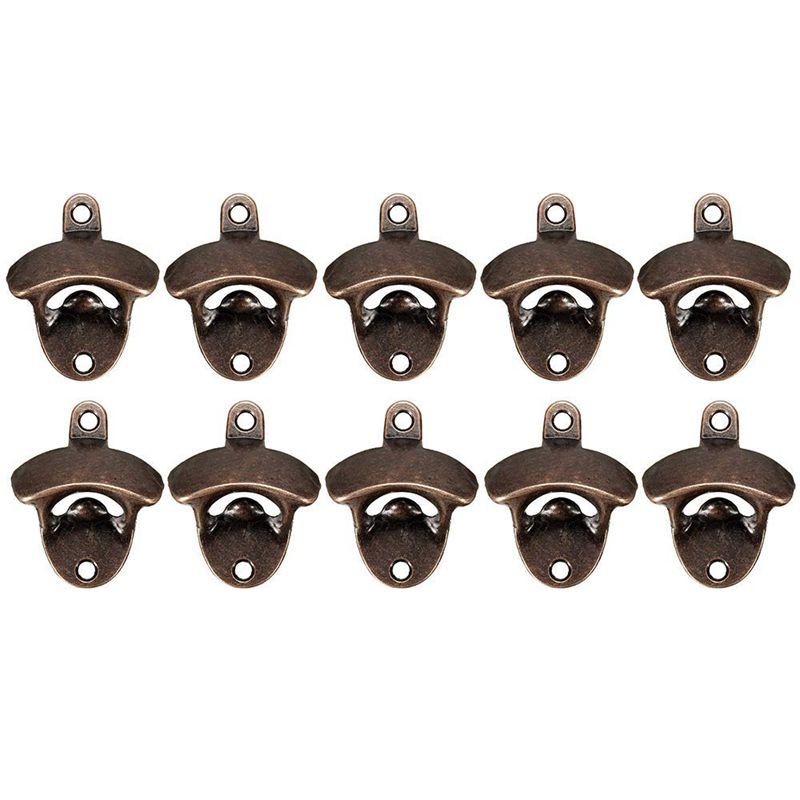 10 Pack Bottle Opener Wall Mounted Rustic Beer Opener Set Vintage Look with Mounting Screws for Kitchen Cafe Bars