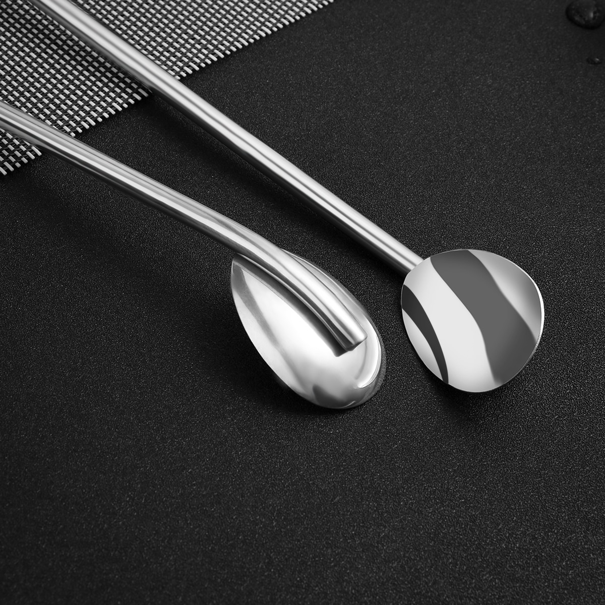 BESTONZON 6pcs Stainless Steel Straw Spoon Oval Shape Reusable Metal Drinking Straws Reusable Straw Cocktail Spoons Filter Set