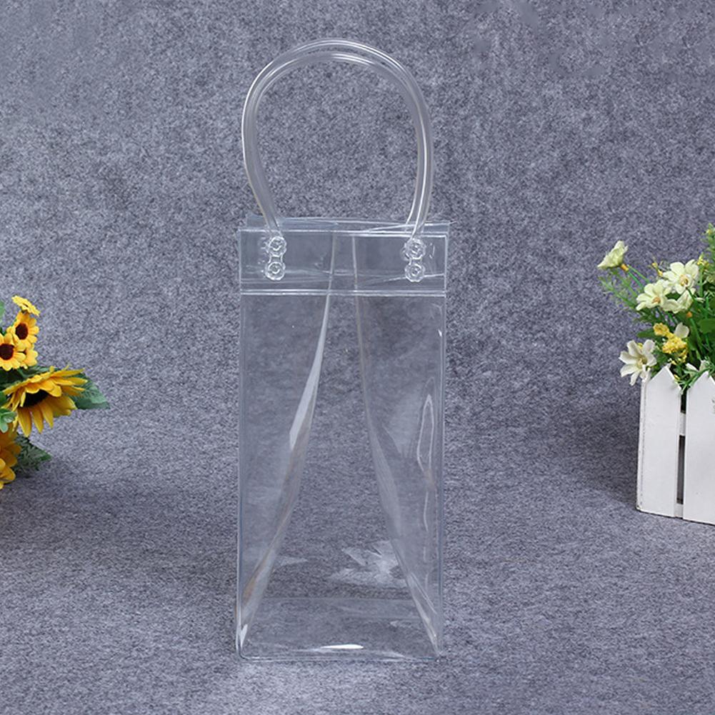 PVC Leakproof Ice Bag ECO Friendly Transparent Ice Pack Portable Ice Bucket Wine Champagne Bottle Chiller with Carry Handle