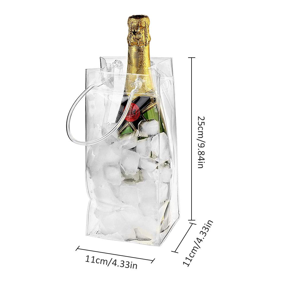 PVC Leakproof Ice Bag ECO Friendly Transparent Ice Pack Portable Ice Bucket Wine Champagne Bottle Chiller with Carry Handle