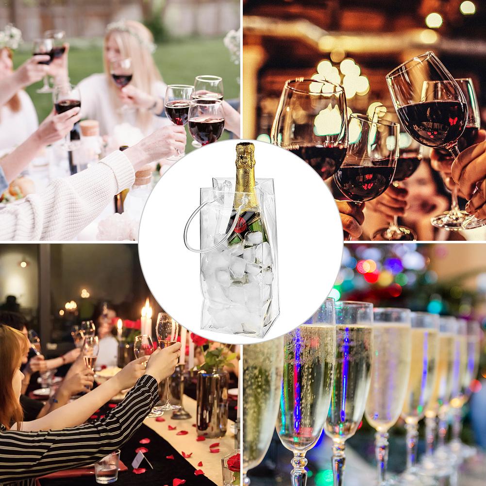 PVC Leakproof Ice Bag ECO Friendly Transparent Ice Pack Portable Ice Bucket Wine Champagne Bottle Chiller with Carry Handle