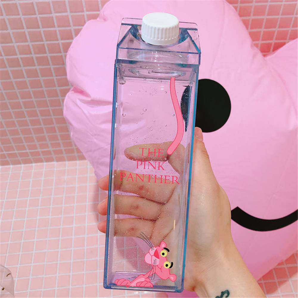 Cute Water Bottles Milk Box Pink Panther