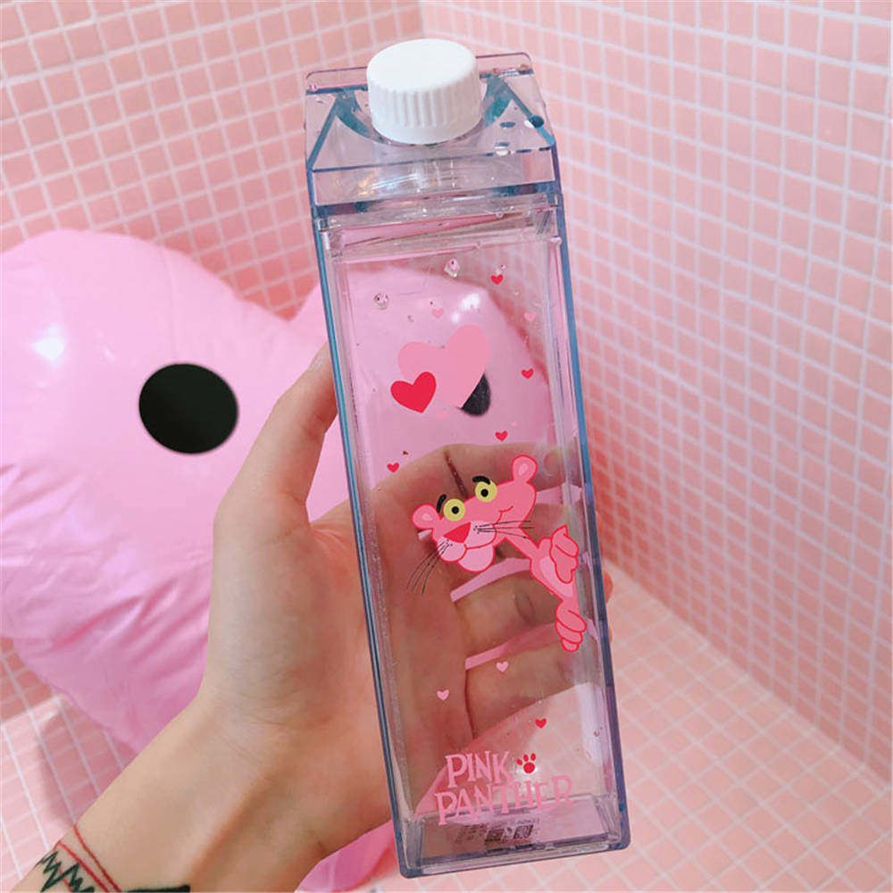 Cute Water Bottles Milk Box Pink Panther