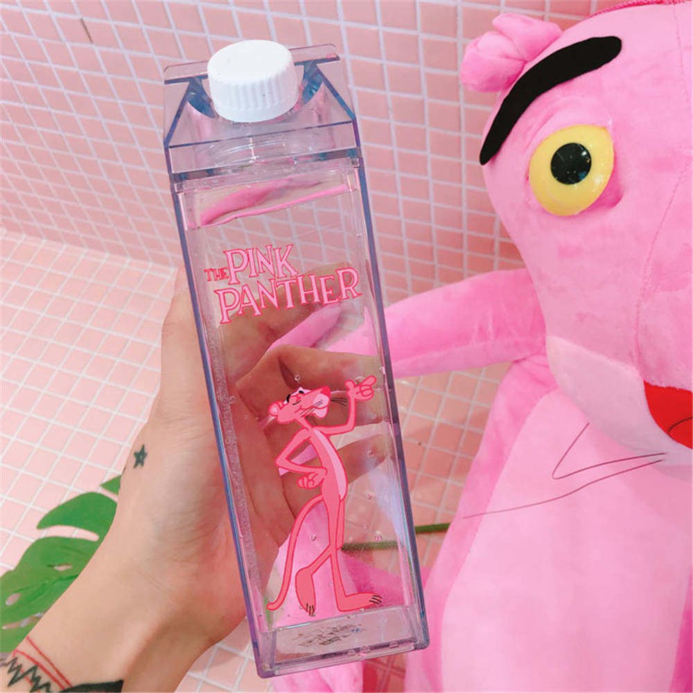 Cute Water Bottles Milk Box Pink Panther