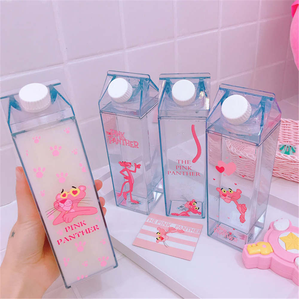 Cute Water Bottles Milk Box Pink Panther