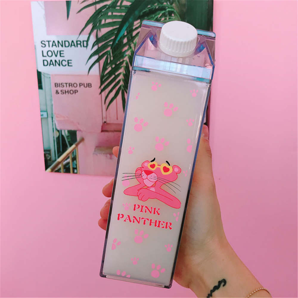 Cute Water Bottles Milk Box Pink Panther