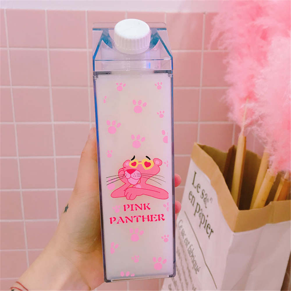 Cute Water Bottles Milk Box Pink Panther