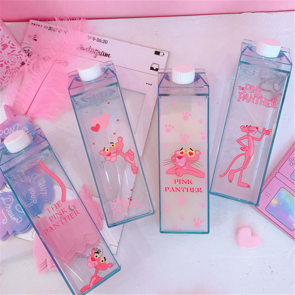 Cute Water Bottles Milk Box Pink Panther