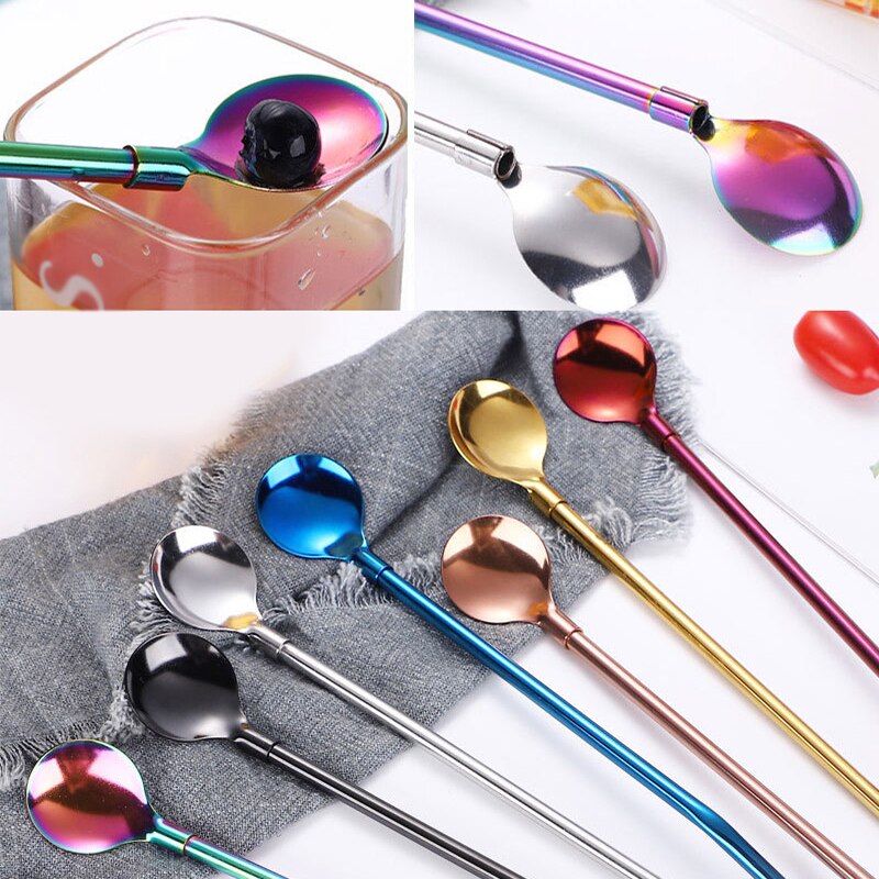 Straw Spoon Reusable Stainless Steel