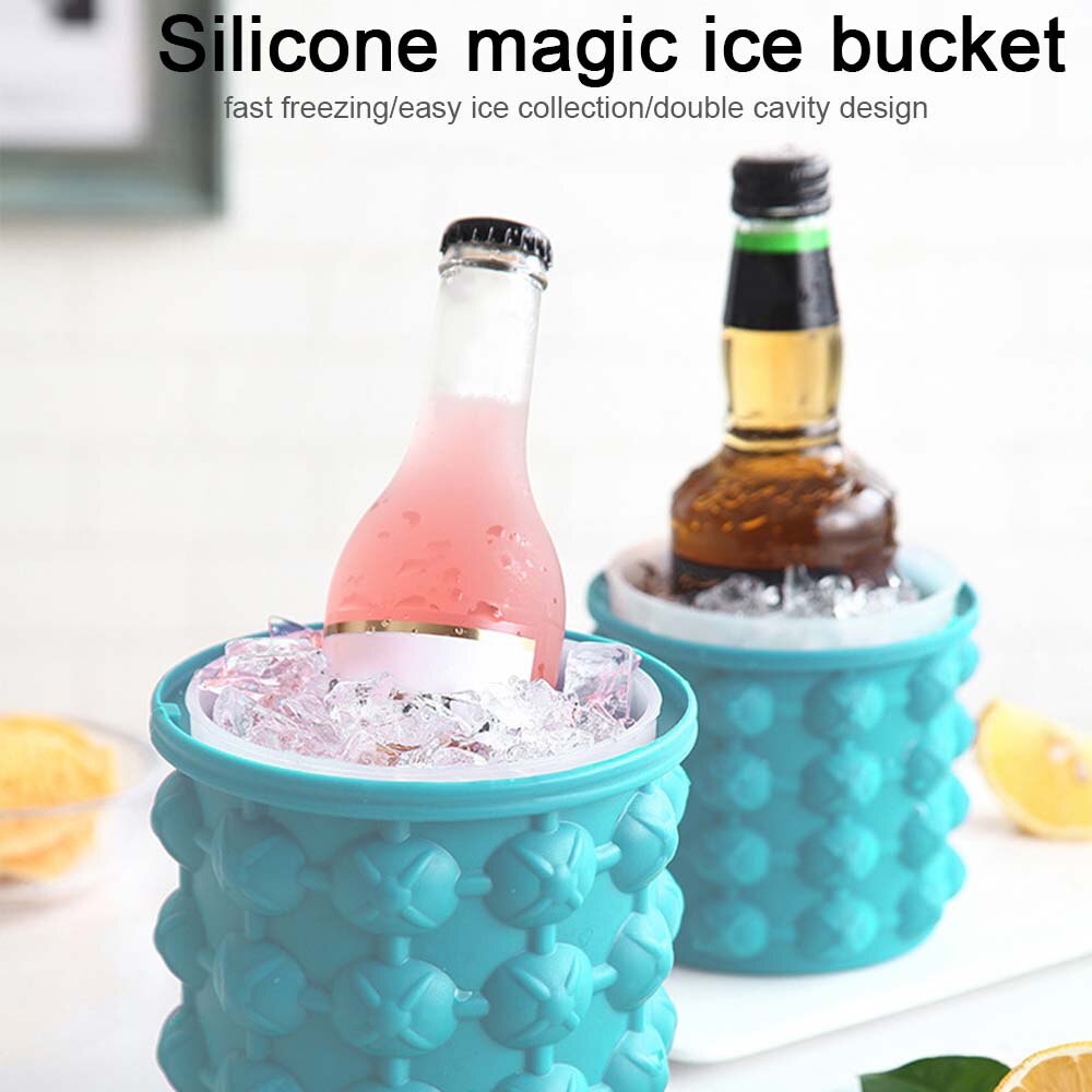 1000ml Silicone Ice Cube Maker With Lid Ice Bucket Ice Mold Space Saving Champagne Wine Beer Bucket For Kitchen Party Barware