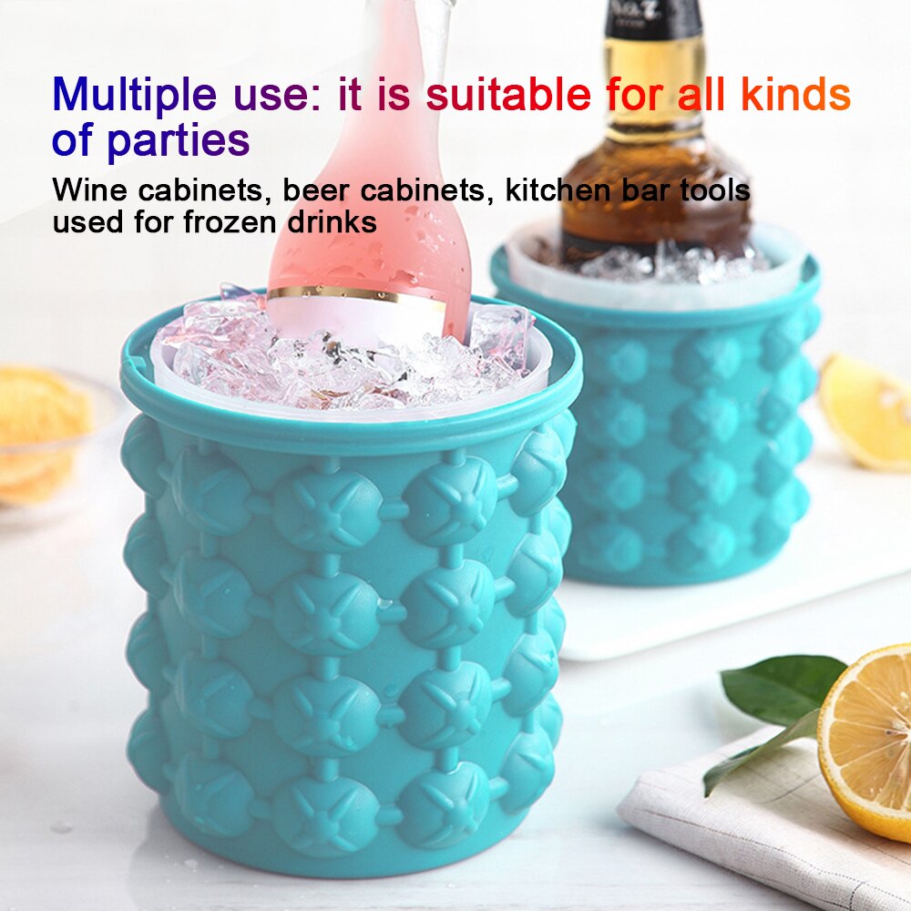 1000ml Silicone Ice Cube Maker With Lid Ice Bucket Ice Mold Space Saving Champagne Wine Beer Bucket For Kitchen Party Barware