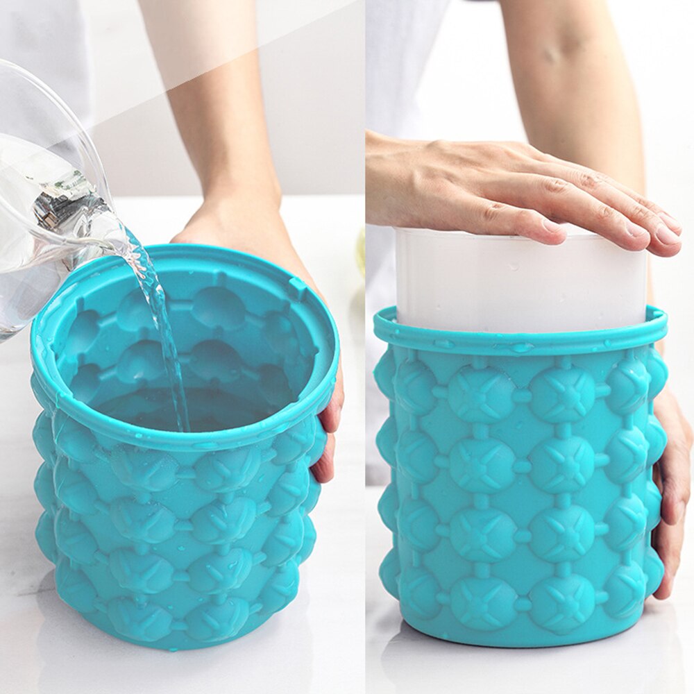 1000ml Silicone Ice Cube Maker With Lid Ice Bucket Ice Mold Space Saving Champagne Wine Beer Bucket For Kitchen Party Barware