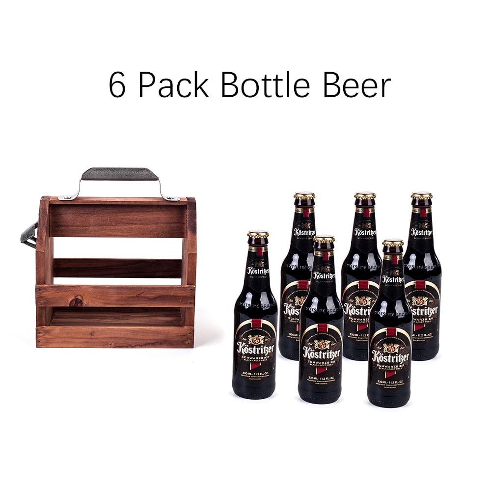 Mealivos Wooden Bottle Caddy, 6-Pack Beer Carrier with Built-In Metal Bottle Opener