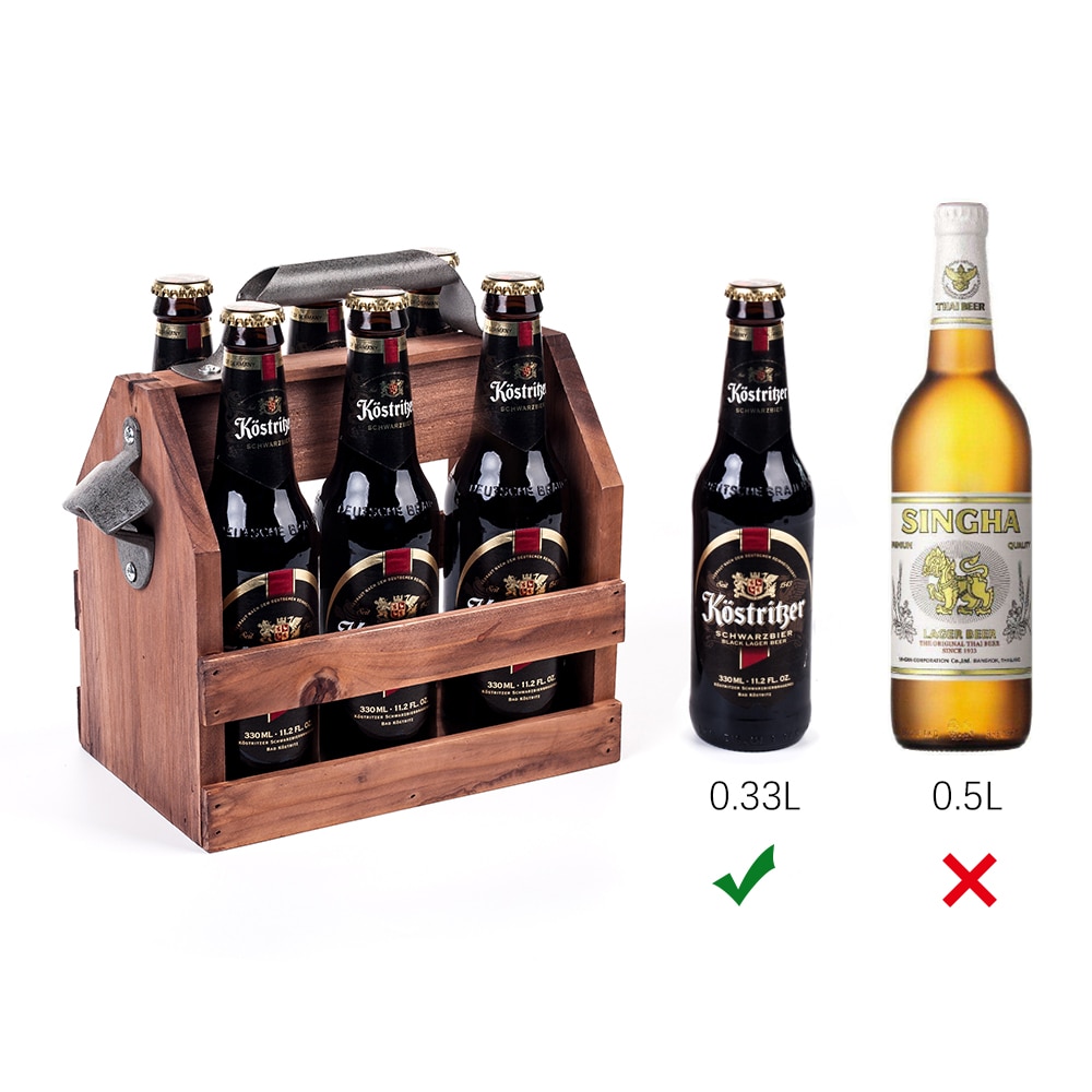 Mealivos Wooden Bottle Caddy, 6-Pack Beer Carrier with Built-In Metal Bottle Opener