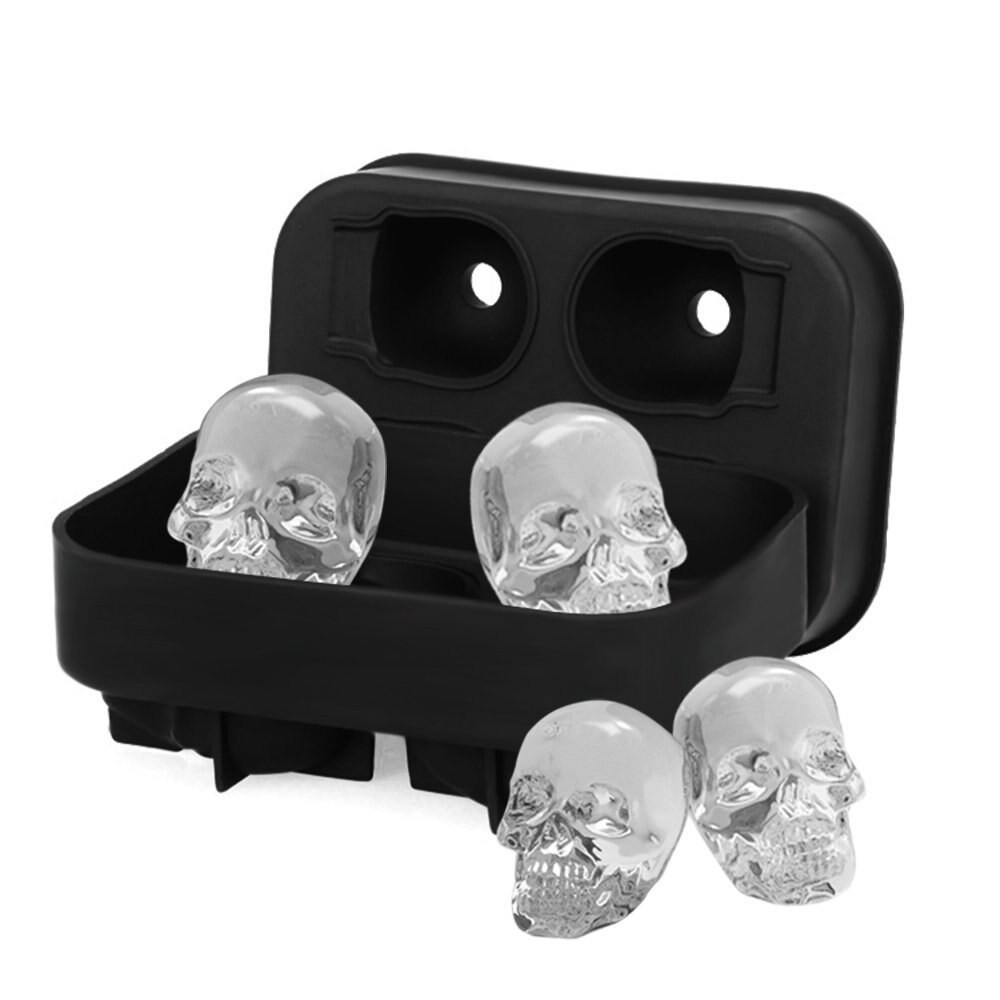 1PC Ghost head skull ice cube maker ice tray Silicone Rubber Ice cream mould ice making tools grid four-in-line ice-shaped