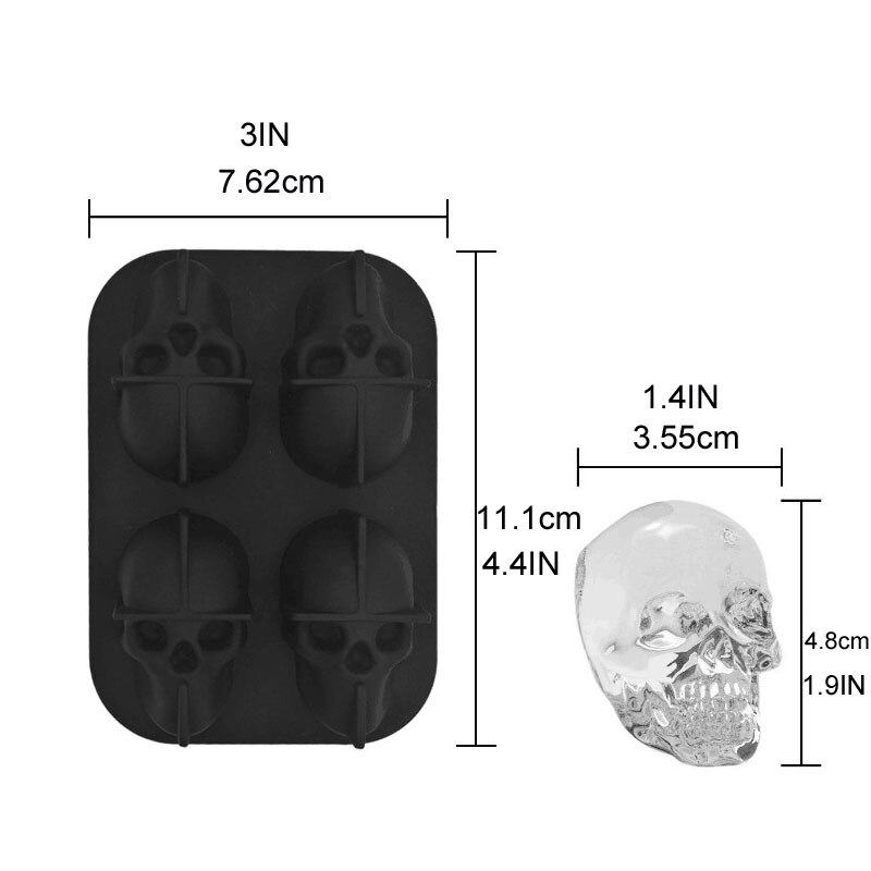 1PC Ghost head skull ice cube maker ice tray Silicone Rubber Ice cream mould ice making tools grid four-in-line ice-shaped