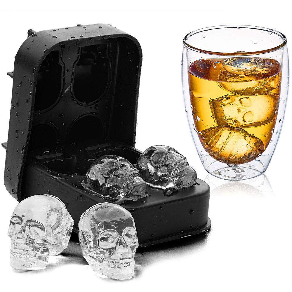 1PC Ghost head skull ice cube maker ice tray Silicone Rubber Ice cream mould ice making tools grid four-in-line ice-shaped