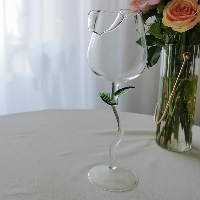 Wine Glass Rose Flower Shape Goblet Lead-Free Red Wine Cocktail Glasses Home Wed R9JC