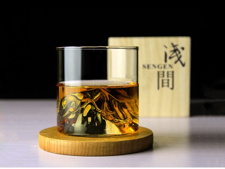 Niche Japanese Style Whisky Cup-Shallow Mountain Liqueur XO Wine Cup EDO Guanshan Fuji Artwork Wooden Gift Box Whiskey Glass