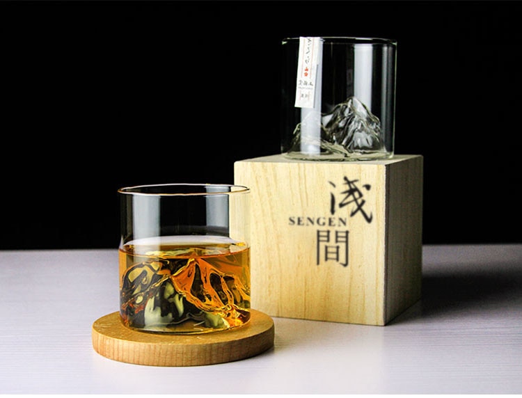 Niche Japanese Style Whisky Cup-Shallow Mountain Liqueur XO Wine Cup EDO Guanshan Fuji Artwork Wooden Gift Box Whiskey Glass