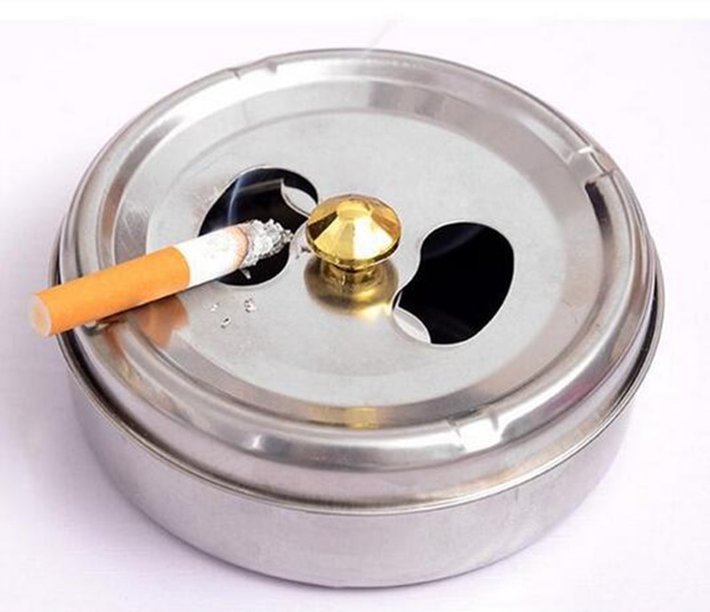 Round Spinning Ashtray With Cover Smoking Accessories Portable Stainless Steel Ashtray Lid Rotation Fully Enclosed Home Gadgets