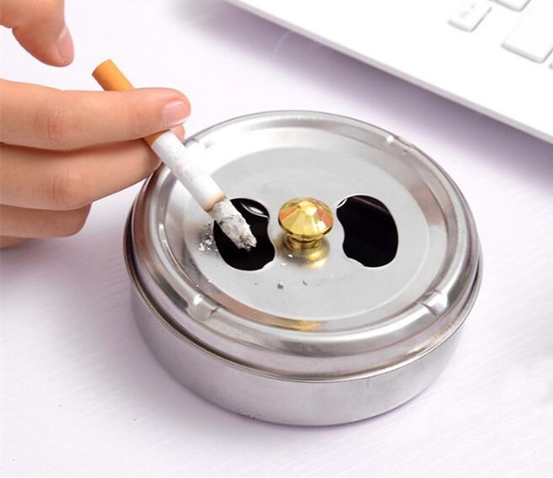 Round Spinning Ashtray With Cover Smoking Accessories Portable Stainless Steel Ashtray Lid Rotation Fully Enclosed Home Gadgets