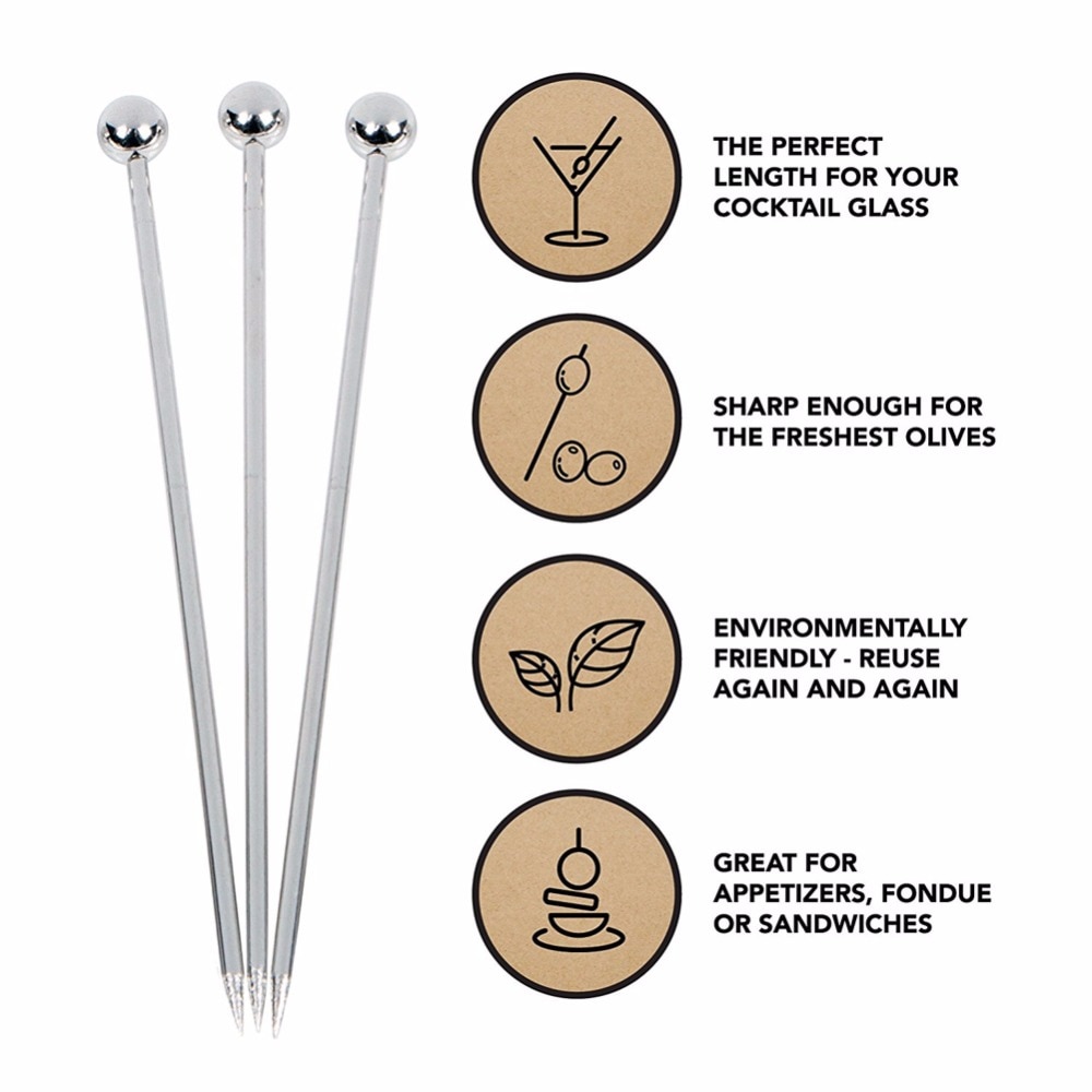 Goldbaking 20 Pieces Stainless Steel Cocktail Picks Fruit Stick Toothpicks Martini Glass Picks Dessert Forks 4.3 Inches 11cm