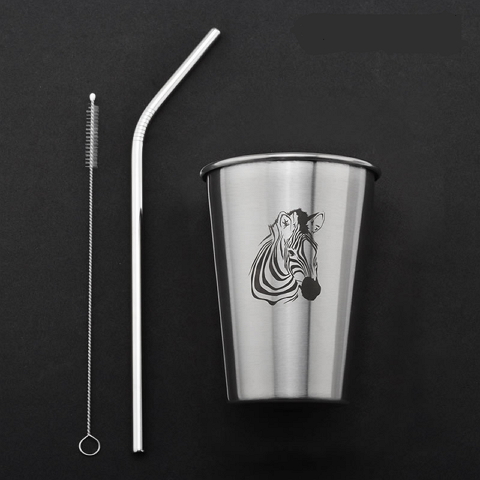 Stainless Steel Drinking Glass Cup with Straw