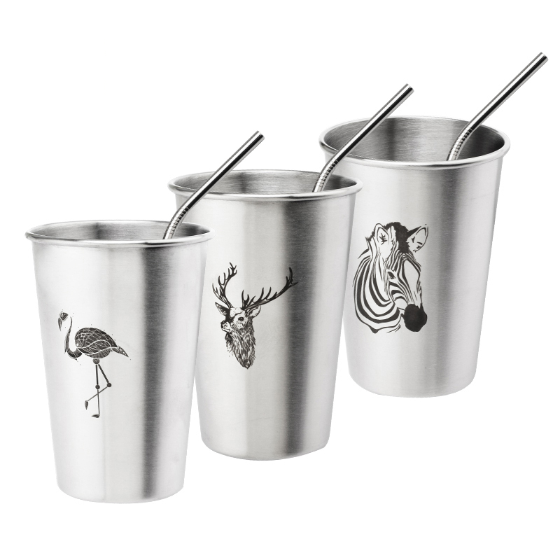 Stainless Steel Drinking Glass Cup with Straw