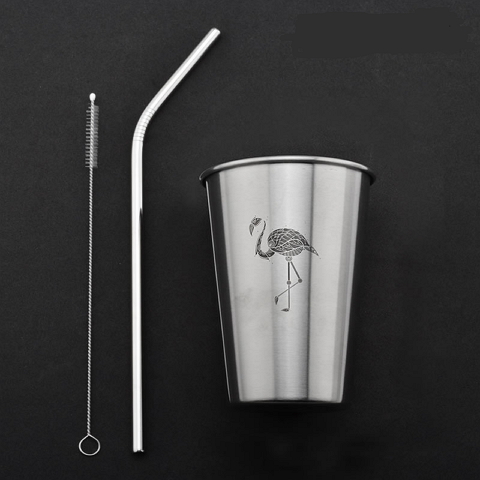 Stainless Steel Drinking Glass Cup with Straw