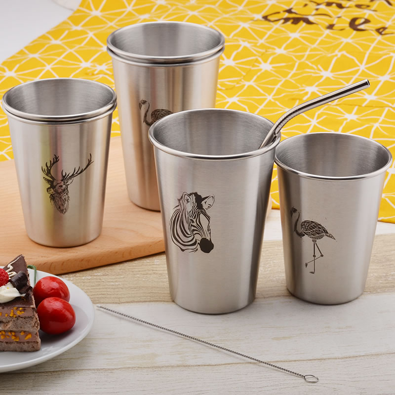 Stainless Steel Drinking Glass Cup with Straw