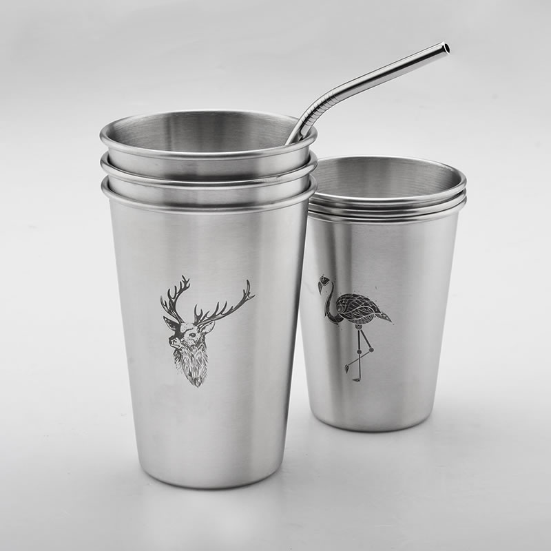 Stainless Steel Drinking Glass Cup with Straw