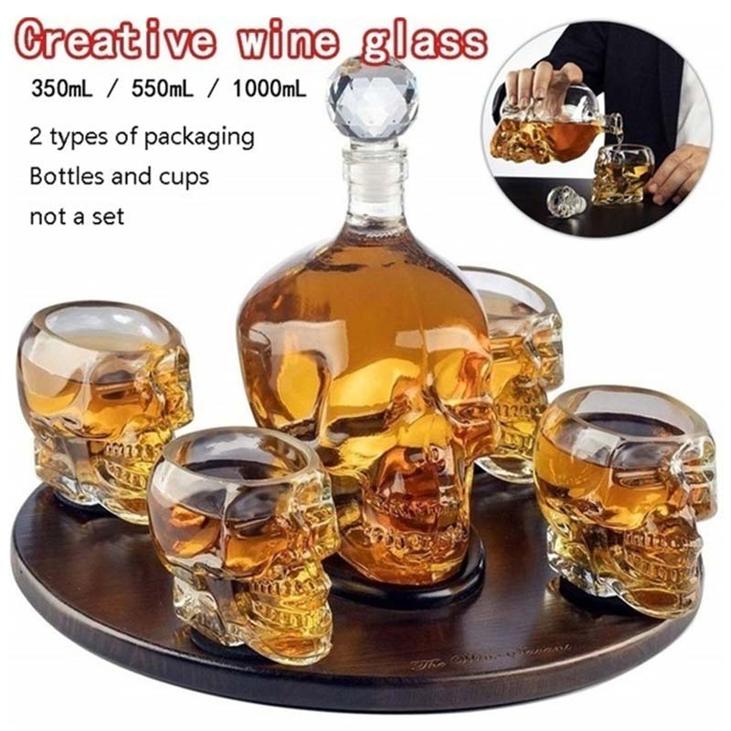 350/500/1000ML Crystal Skull Bottle Vodka Skull Shot Glass Bottle With Cork Skull Head Glass Carafe For Whisky Wine Spirits