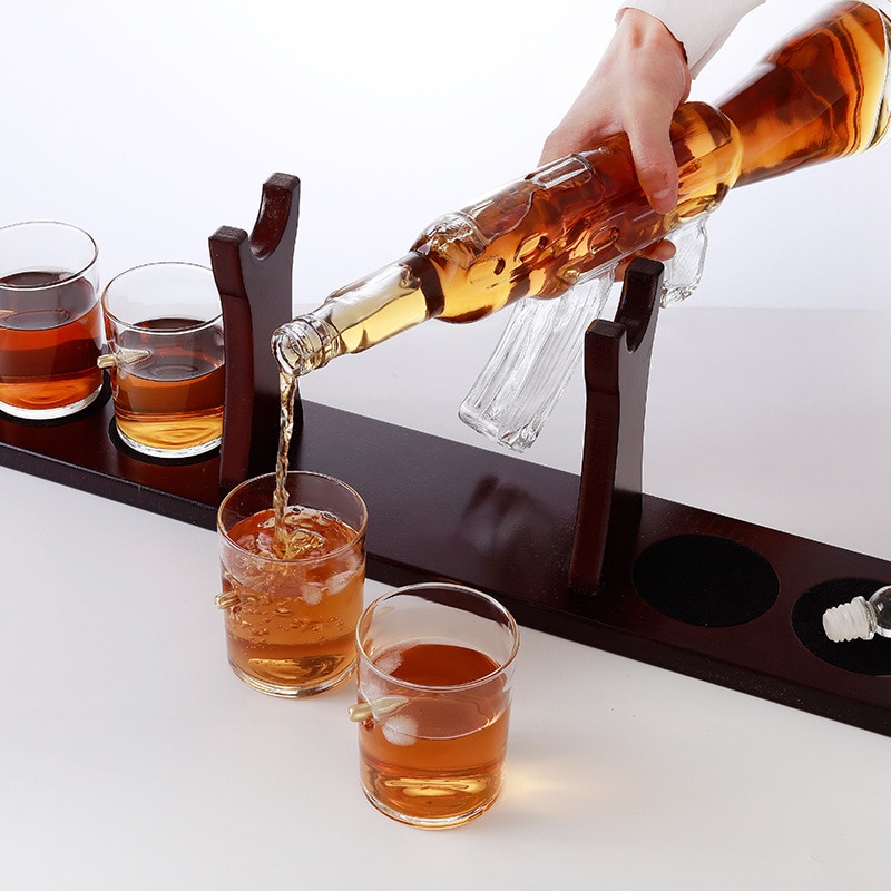 AK47 Gun Decanter Pistol Shape Wine Bottle Drinks Set Four Shots Glasses And One Shot With Whiskey Gun Decanter Drinks Set