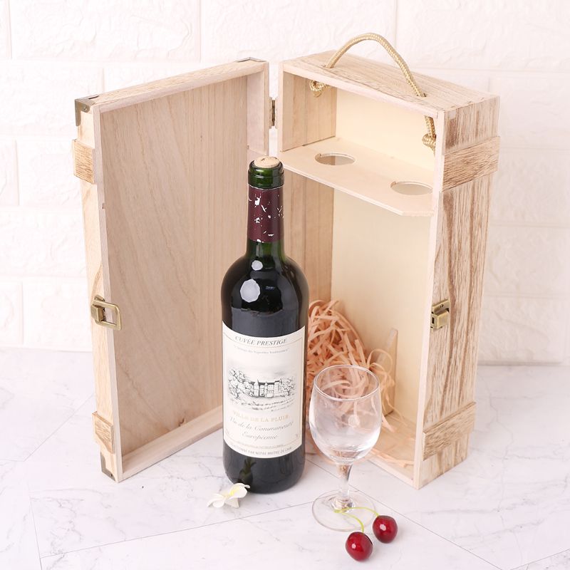 New Vintage Wood 2 Red Wine Bottle Box Carrier Crate Case Storage Carrying Display Holder Birthday Party Christmas Gift