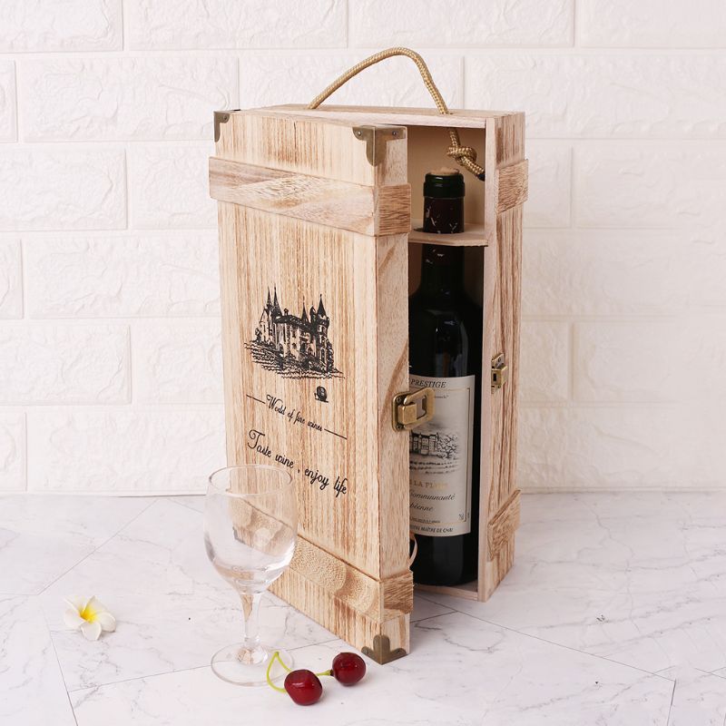 New Vintage Wood 2 Red Wine Bottle Box Carrier Crate Case Storage Carrying Display Holder Birthday Party Christmas Gift