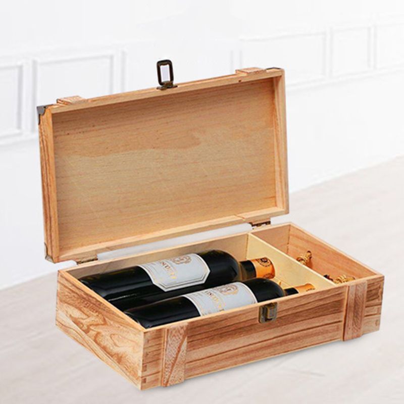 New Vintage Wood 2 Red Wine Bottle Box Carrier Crate Case Storage Carrying Display Holder Birthday Party Christmas Gift