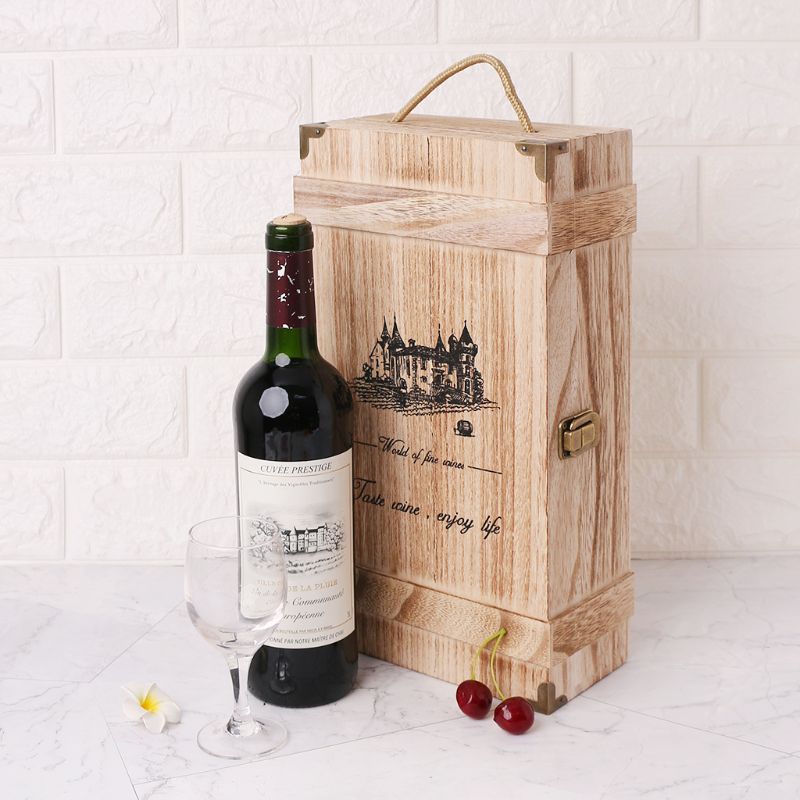 New Vintage Wood 2 Red Wine Bottle Box Carrier Crate Case Storage Carrying Display Holder Birthday Party Christmas Gift