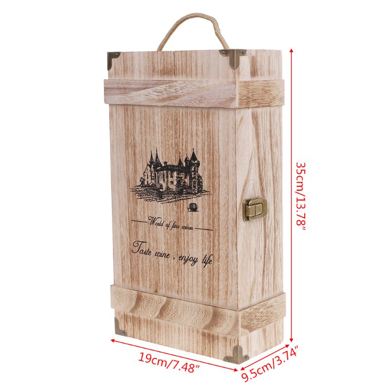 New Vintage Wood 2 Red Wine Bottle Box Carrier Crate Case Storage Carrying Display Holder Birthday Party Christmas Gift