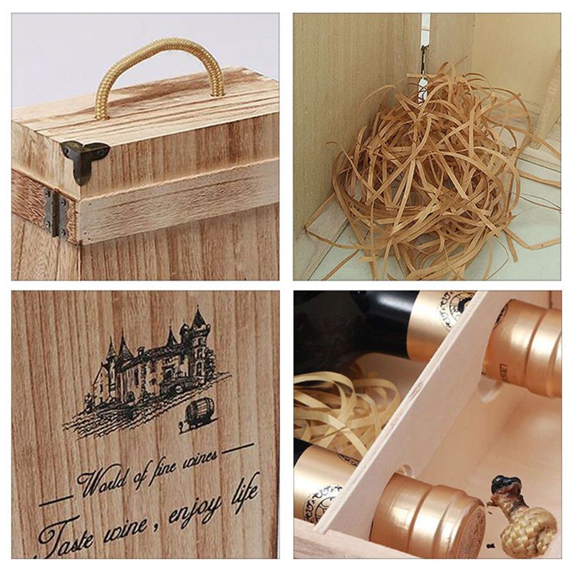 New Vintage Wood 2 Red Wine Bottle Box Carrier Crate Case Storage Carrying Display Holder Birthday Party Christmas Gift