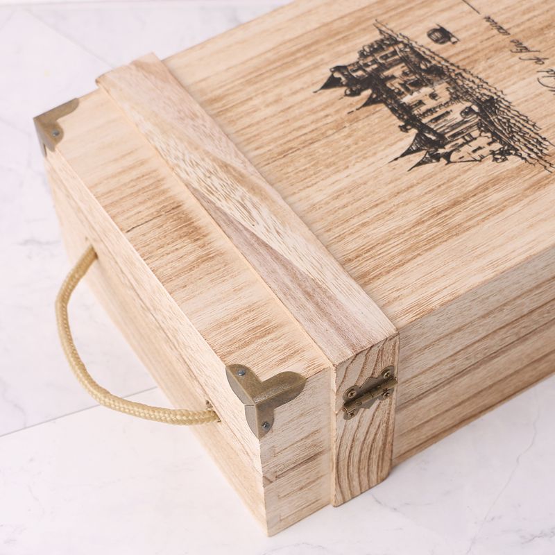 New Vintage Wood 2 Red Wine Bottle Box Carrier Crate Case Storage Carrying Display Holder Birthday Party Christmas Gift