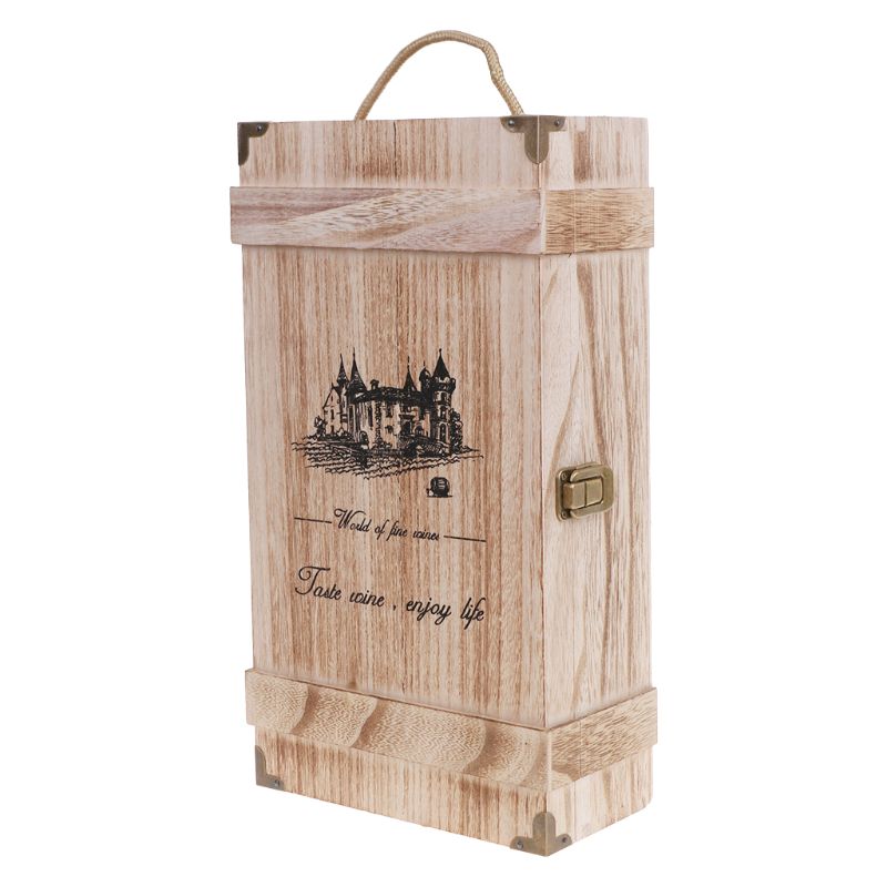 New Vintage Wood 2 Red Wine Bottle Box Carrier Crate Case Storage Carrying Display Holder Birthday Party Christmas Gift