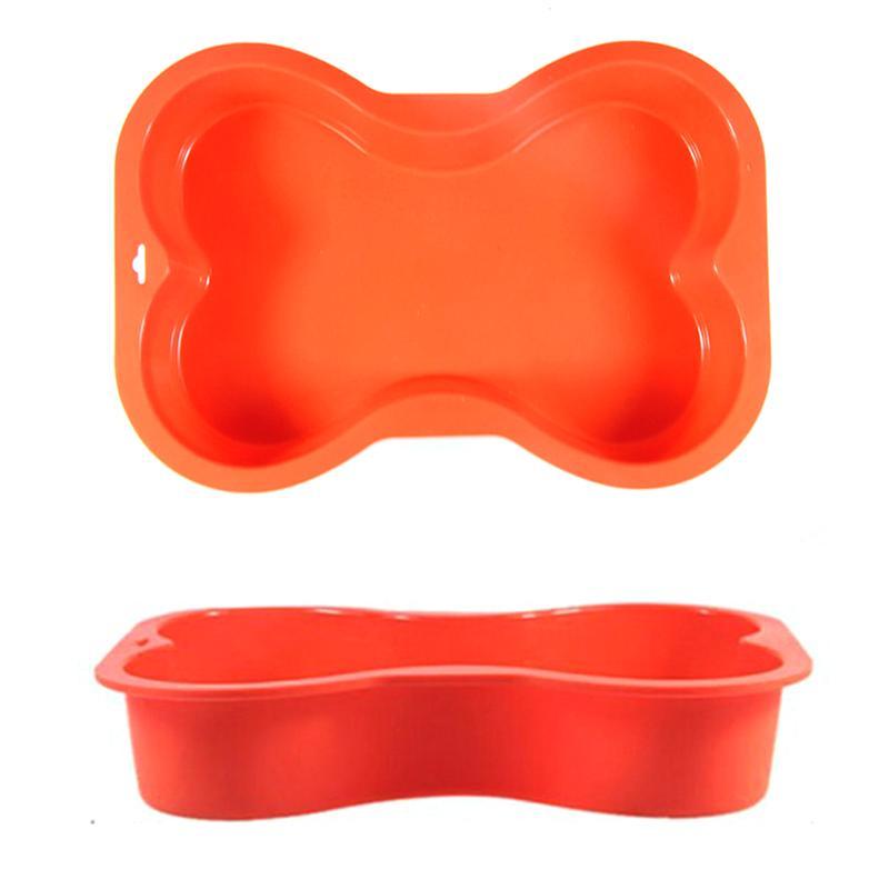 Non-stick Silicone Mold Dog Bone Shape Cake Pan For Puppy Dog Birthday DIY Baking Tool Red Color