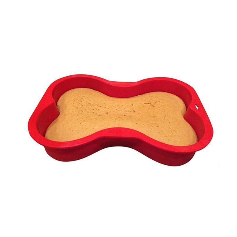 Non-stick Silicone Mold Dog Bone Shape Cake Pan For Puppy Dog Birthday DIY Baking Tool Red Color