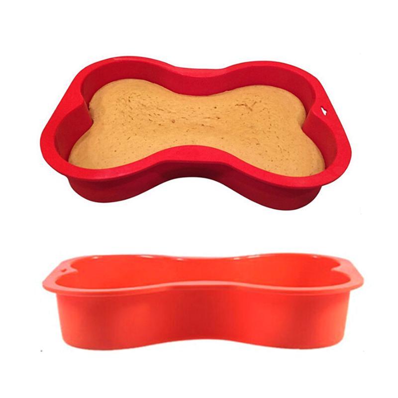 Non-stick Silicone Mold Dog Bone Shape Cake Pan For Puppy Dog Birthday DIY Baking Tool Red Color