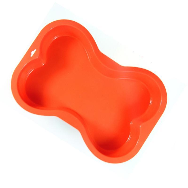 Non-stick Silicone Mold Dog Bone Shape Cake Pan For Puppy Dog Birthday DIY Baking Tool Red Color